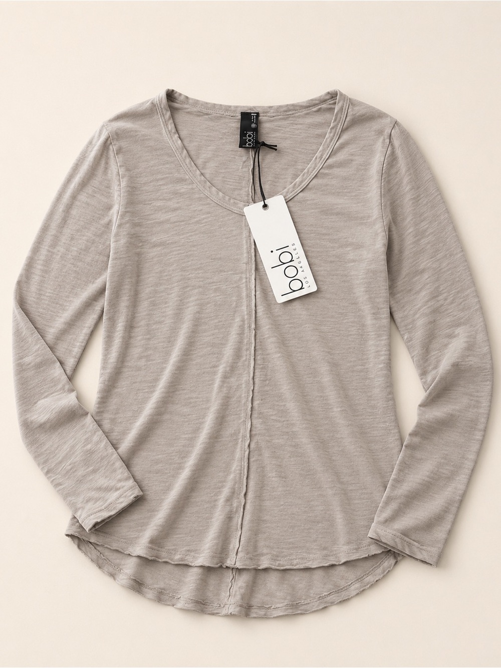 bobi Taupe Long Sleeve Scoop Neck Tee